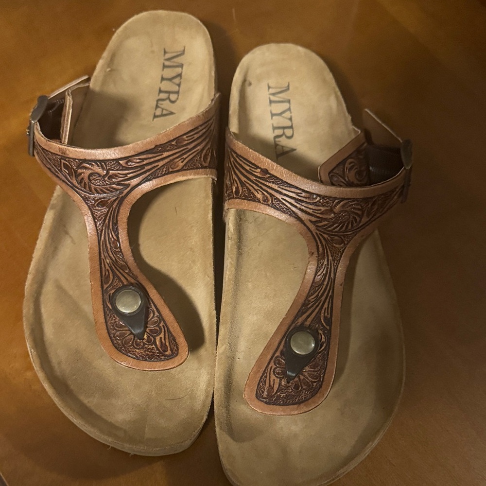Myra Bag Embossed Tan Sandals
